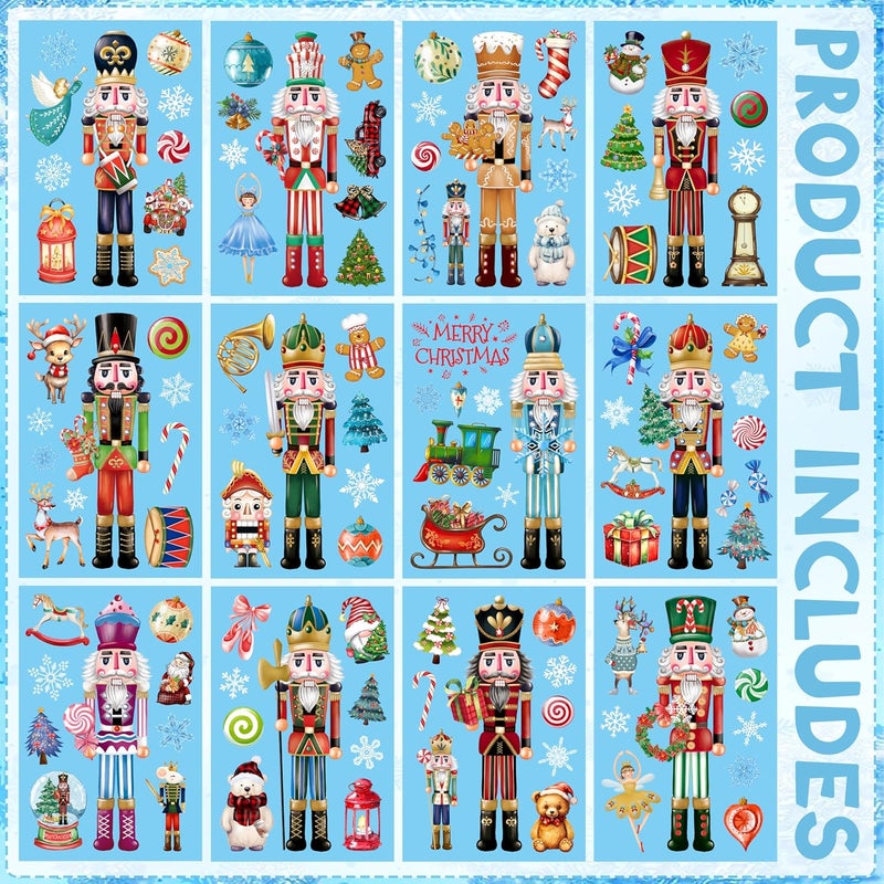 BORAMDO Christmas Nutcracker Window Clings - 12 Sheets of Removable Decals, Stickers for Glass Windows, Xmas Holiday Home Office Decor, 12 Styles - Image 3